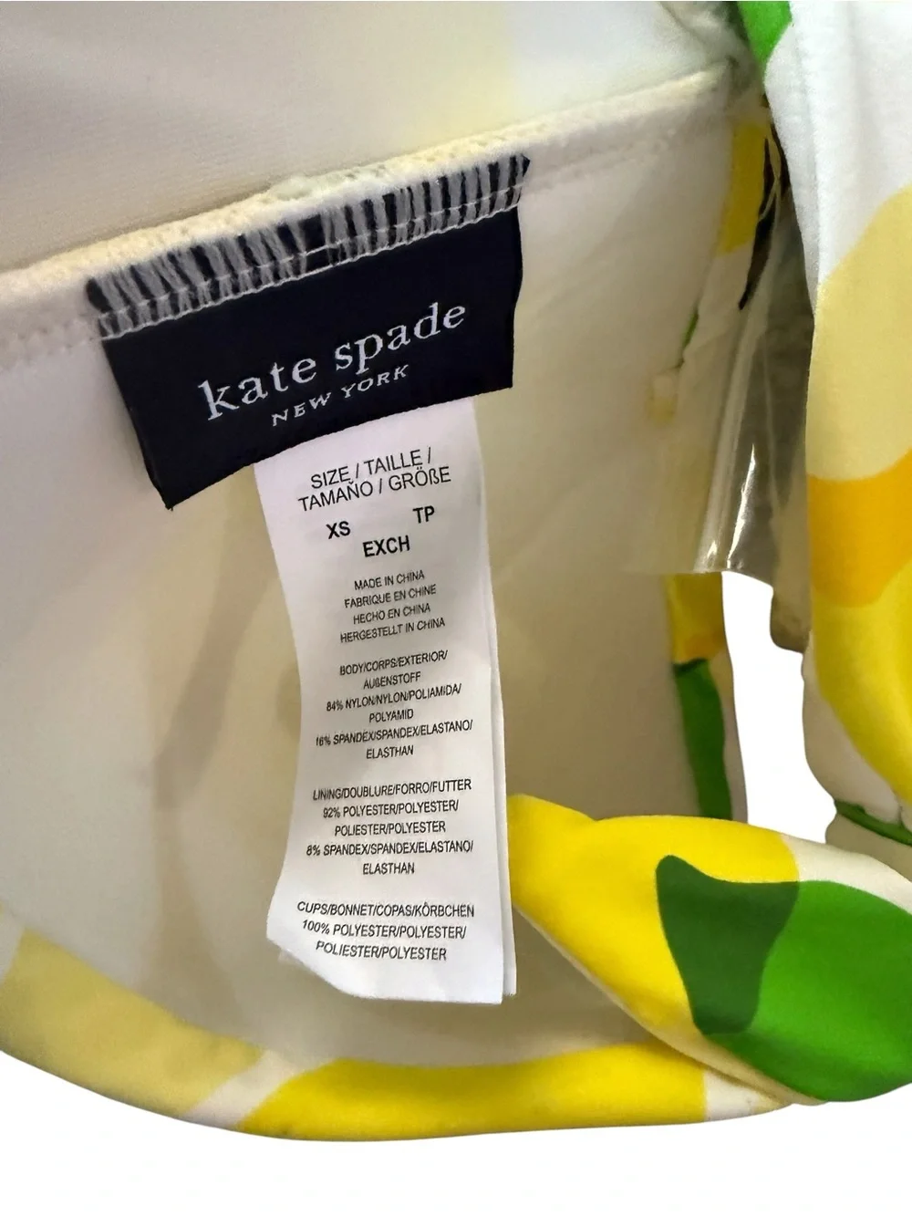 kate spade Yellow Green and White Lemon-Print Bandeau Bikini Top